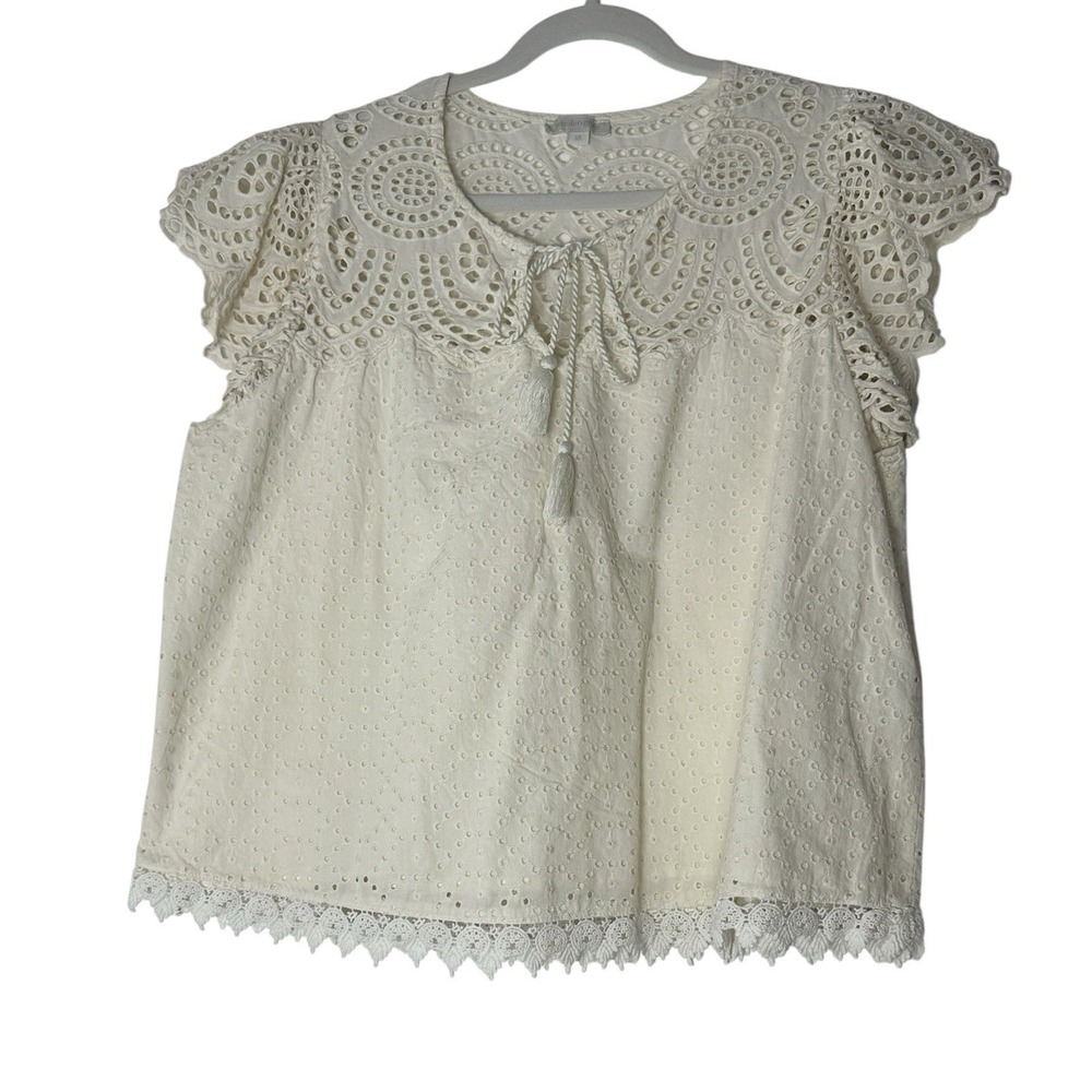Jennifer & Grace Top Women's‎ XL Beige Eyelet Lace Cottagecore Romantic Coquette